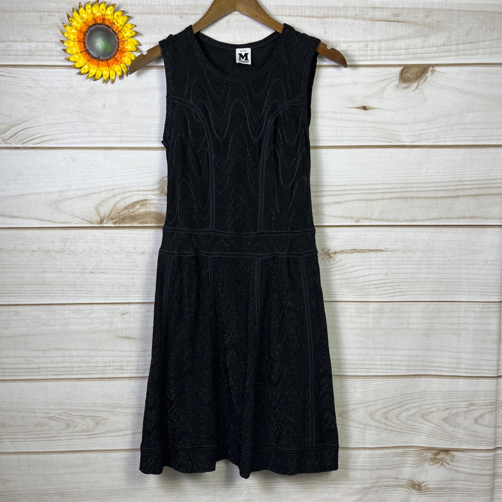 M Missoni Black Metallic Knit Sleeveless Wave Pattern Dress Size S Made In Italy